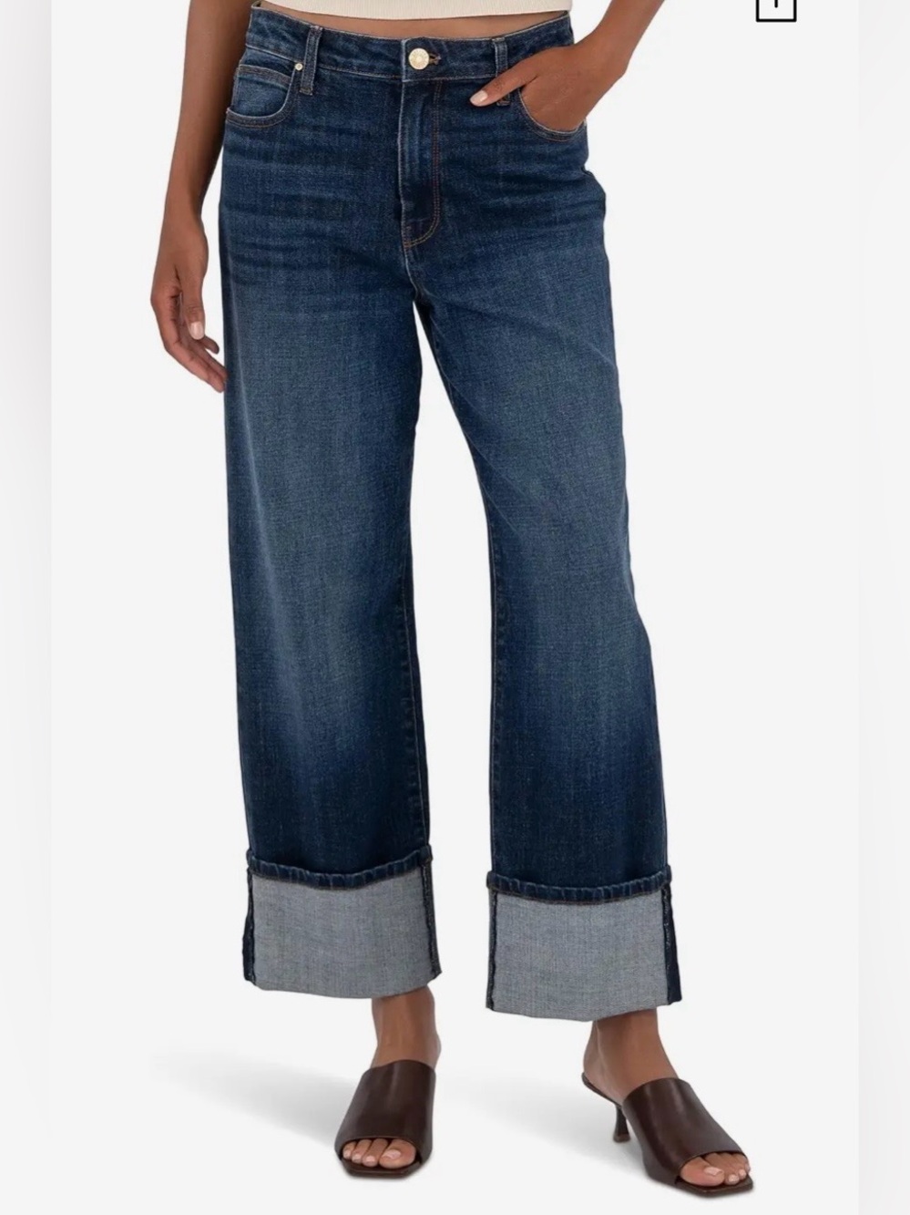 KUT FROM THE KLOTH Sienna High-Rise Wide Straight Dark Wash 5" Cuffed Jeans 22W